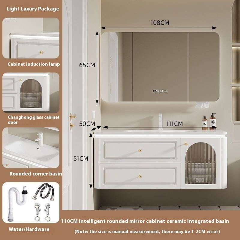 QW- French Cream Style Storage Cabinet Smart Mirror in the Bathroom Sink