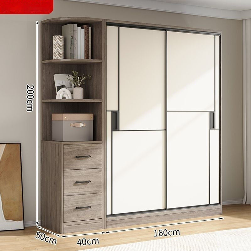 Solid Wood Sliding Door Wardrobe Large Capacity Multifunctional Storage Bedroom Multi-layer