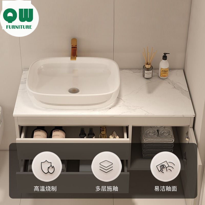 QW- Made of Real Wood, Smart Mirror in Bathroom, Bathroom Sink Storage Cabinet