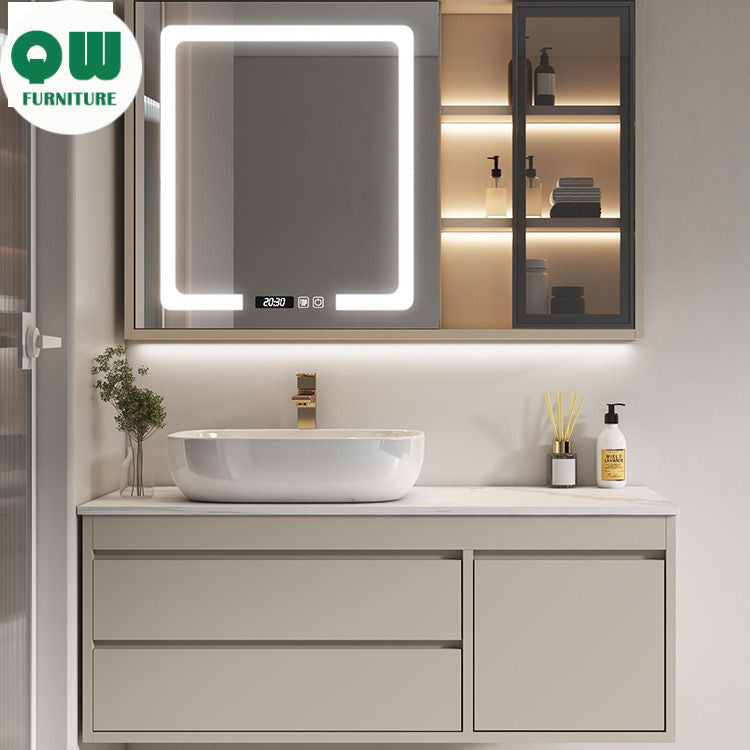QW- Made of Real Wood, Smart Mirror in Bathroom, Bathroom Sink Storage Cabinet