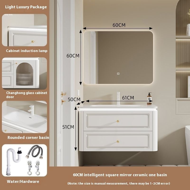 QW- French Cream Style Storage Cabinet Smart Mirror in the Bathroom Sink