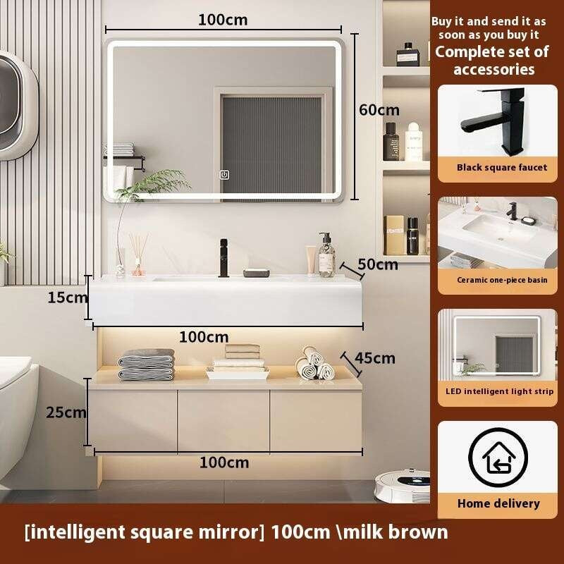 QW- Kabinet simpanan kayu asli cermin pintar di bilik mandi, sinki bilik mandi 
