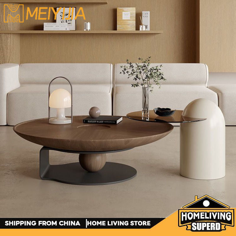 Reka bentuk mewah ringan warna walnut yang tinggi gabungan meja kopi ringkas ruang tamu bulat rumah kecil