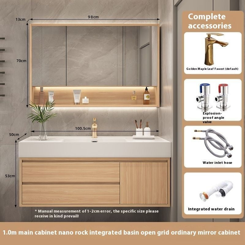 QW- Smart Solid Wood Mirror Bathroom Storage Cabinet Sink Set