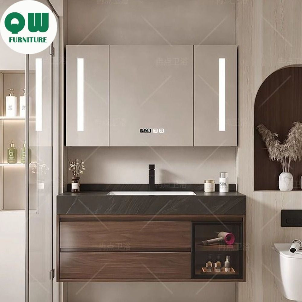 QW- Smart Mirror Real Wood Storage Cabinet in the Bathroom, Bathroom Sink Set