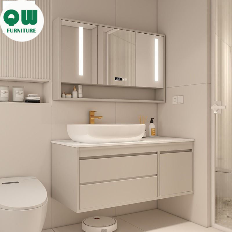 QW- Made of Real Wood, Smart Mirror in Bathroom, Bathroom Sink Storage Cabinet