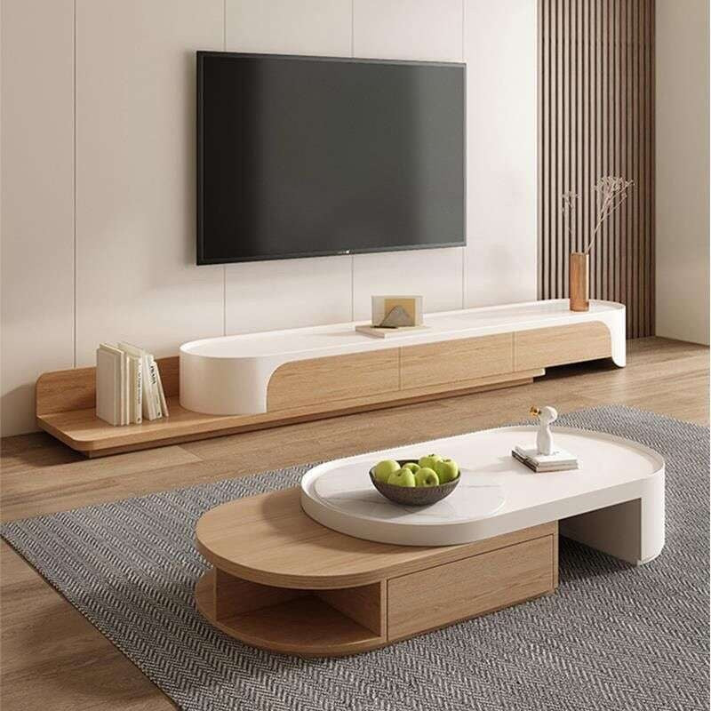 Light Elegant Cream Wind Color Simple Living Room Home Foldable Coffee Rounded Tea Table Eco-Friendly Solid Wood