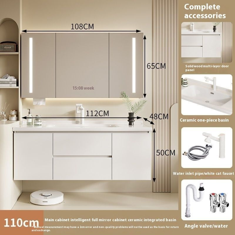 QW- Solid Wood Storage Smart Mirror Cabinet Bathroom Sink Set