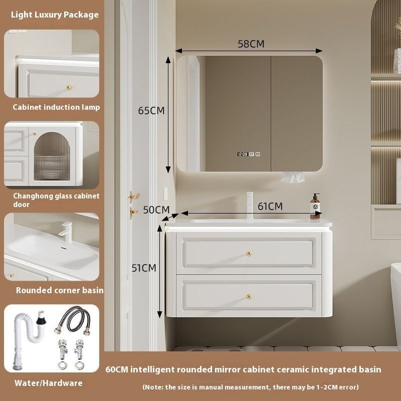 QW- French Cream Style Storage Cabinet Smart Mirror in the Bathroom Sink