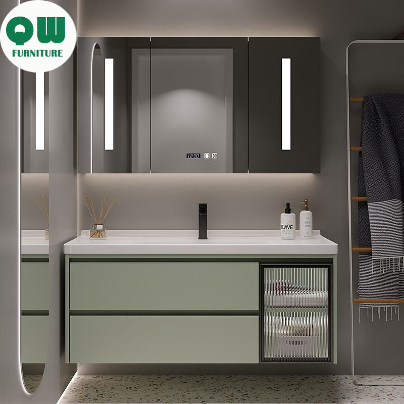 QW- Green Storage Smart Mirror Cabinet Bathroom Sink Set