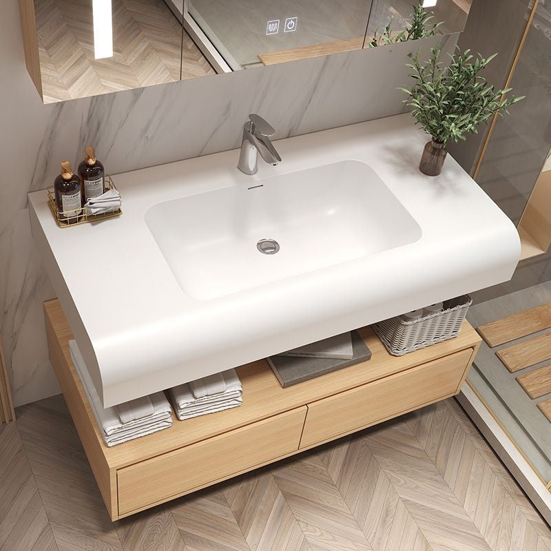 Set Singki Bilik Mandi Kabinet Cermin Pintar Penyimpanan Kayu Padu QW- 