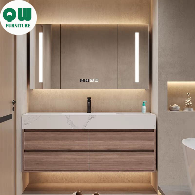 QW- High-quality storage made of real wood for smart mirror cabinet in the bathroom, bathroom sink.
