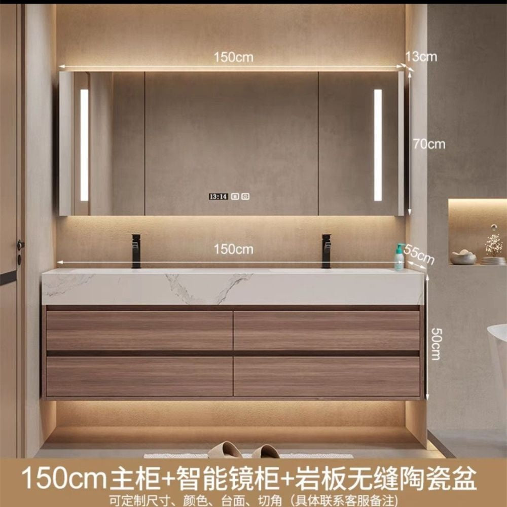 QW- High-quality storage made of real wood for smart mirror cabinet in the bathroom, bathroom sink.