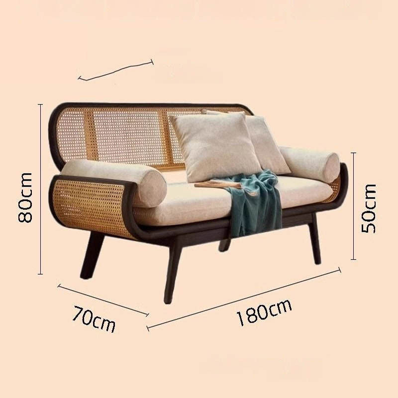 Sofa Malas Perancis Tenunan Rotan Kayu Padu Ruang Tamu Bilik Tidur Balkoni Ruang Istirehat Kerusi Tiga Orang