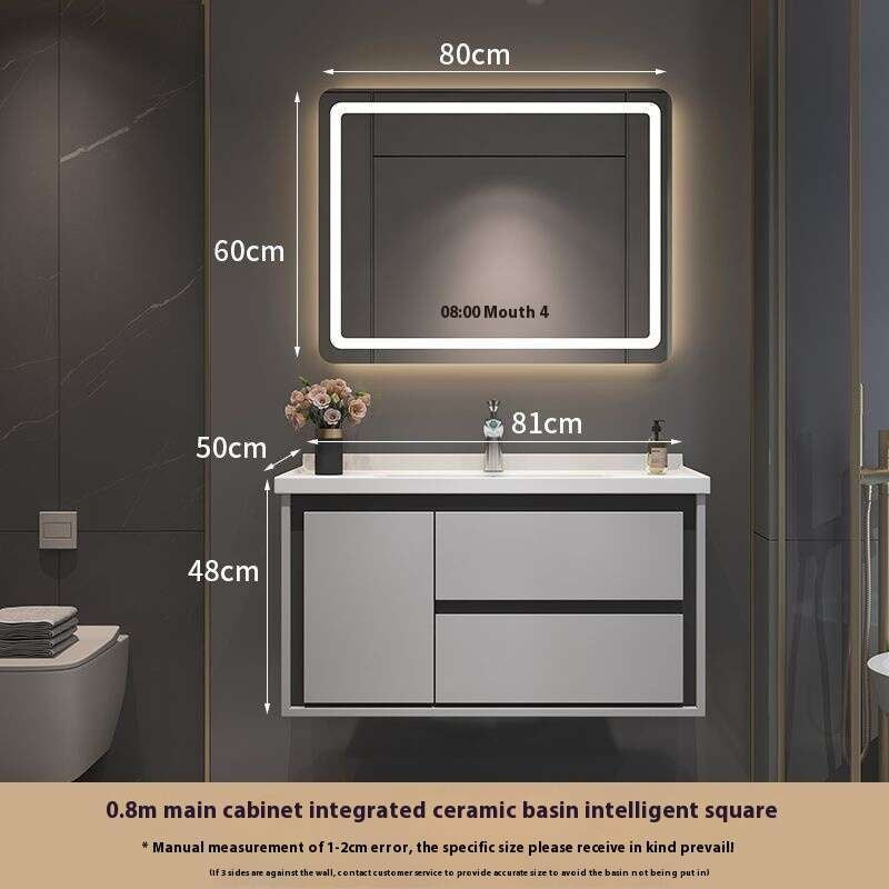 Kabinet Penyimpanan Kayu Oak QW- Set Singki Cermin Pintar di Bilik Mandi 