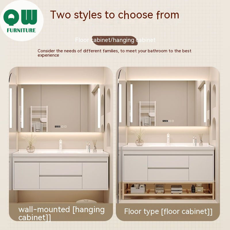 QW- Cream Style Storage Smart Mirror Cabinet Bathroom Sink Set