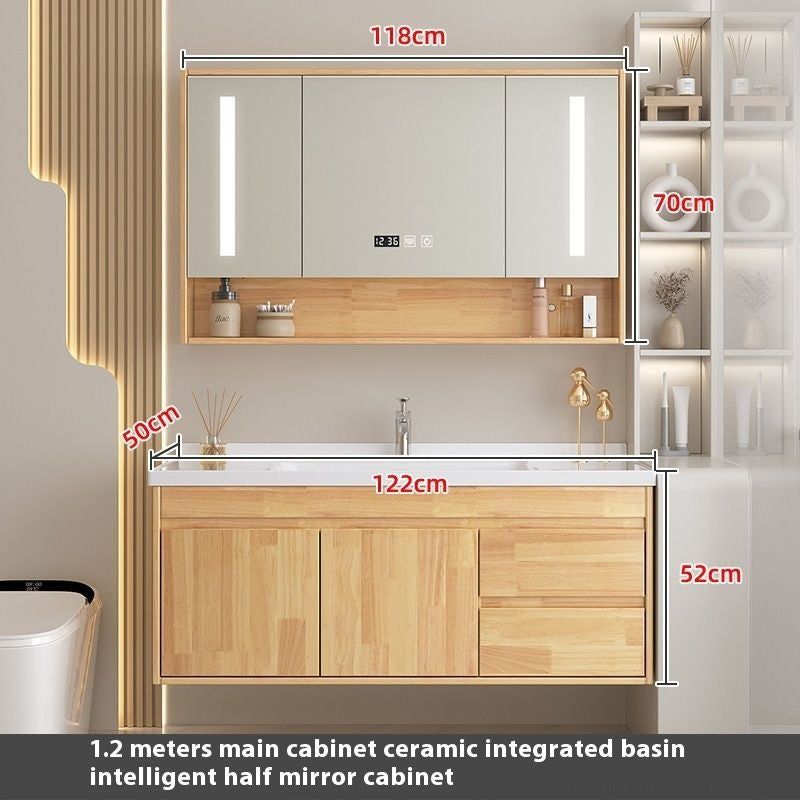 Set Singki Cermin Pintar Kabinet Penyimpanan Kayu Oak QW- di Bilik Mandi 