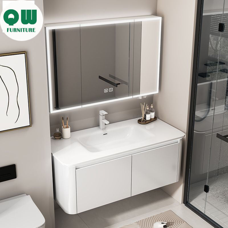 Kabinet Cuci Bilik Mandi Penyimpanan Aluminium Cermin Pintar QW- 