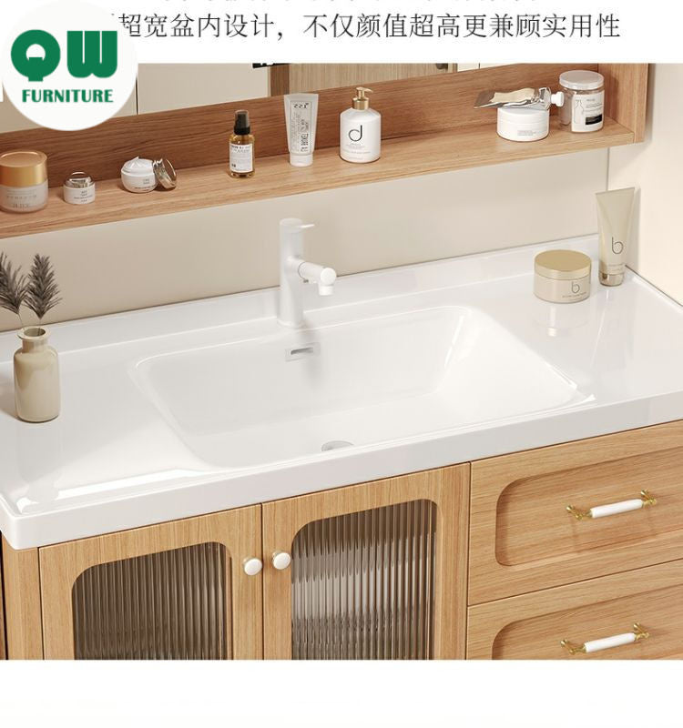 QW- Solid Wood Storage Smart Mirror Cabinet Bathroom Sink Set