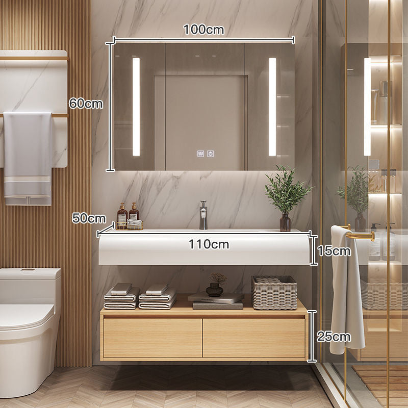 Set Singki Bilik Mandi Kabinet Cermin Pintar Penyimpanan Kayu Padu QW- 