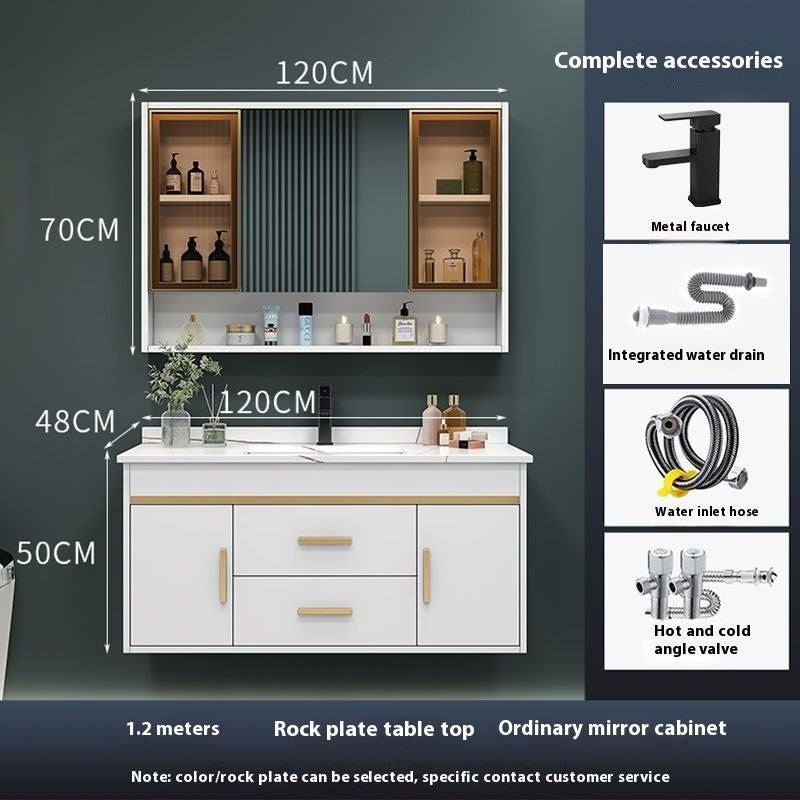 QW- Kabinet simpanan kayu asli cermin pintar di bilik mandi, sinki bilik mandi 