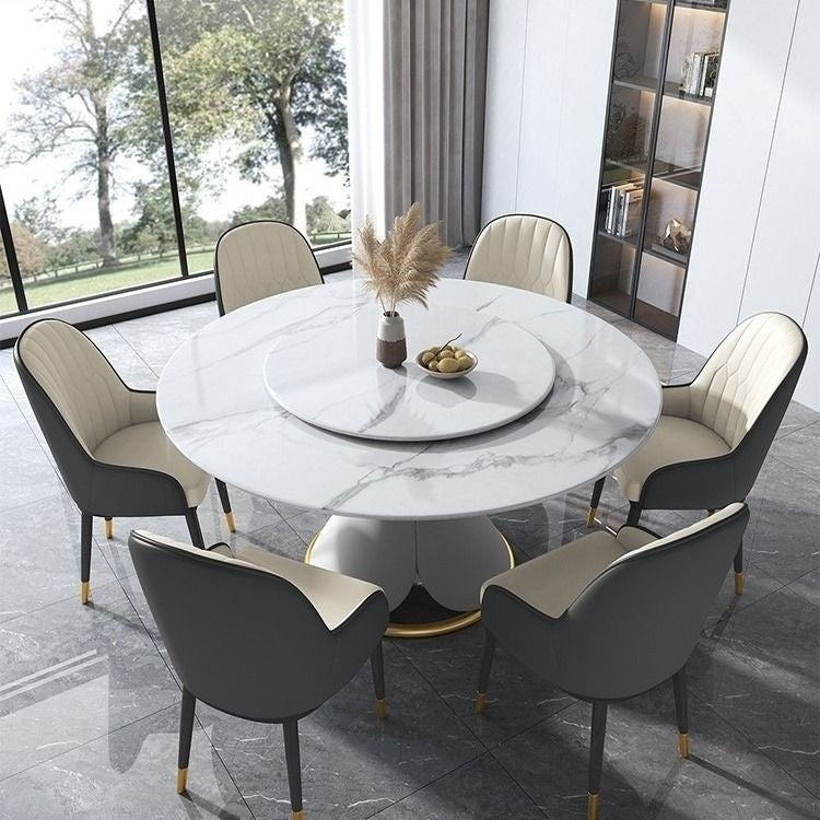 BKK Ready StockModern Luxury Round Marble Dining Table Set with Rotating Base Premium Italian Style For home use