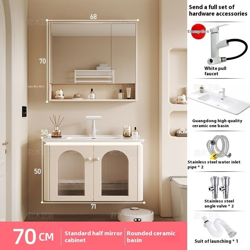 QW- Cream Color Storage Smart Mirror Cabinet Bathroom Sink Set