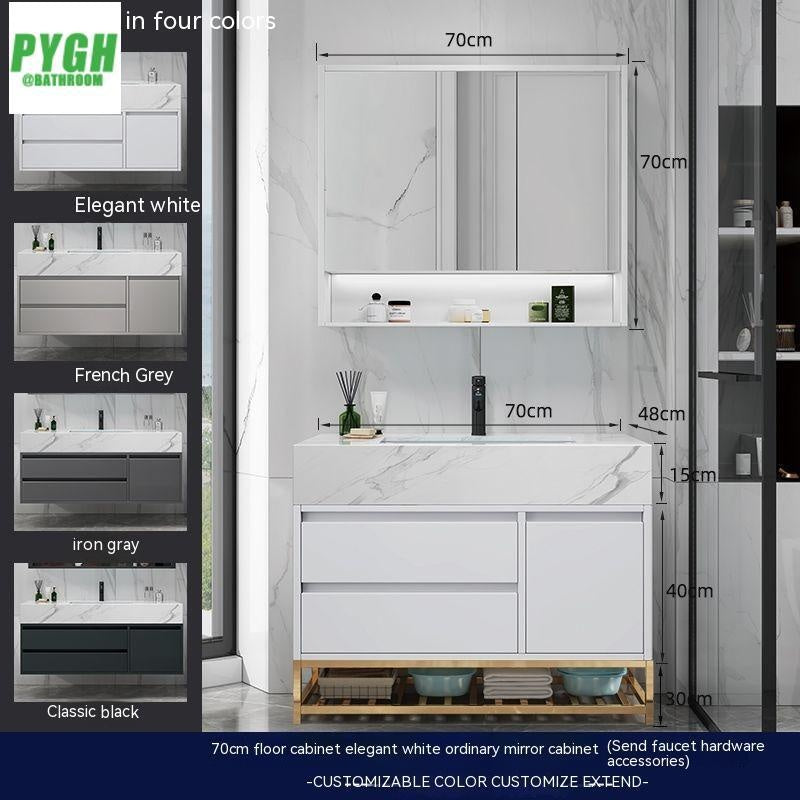 QW- Marble Solid Wood Basin Set Integrated Bathroom Storage Cabinet