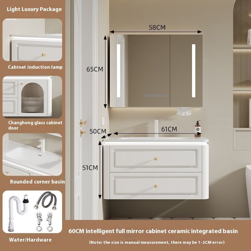QW- French Cream Style Storage Cabinet Smart Mirror in the Bathroom Sink