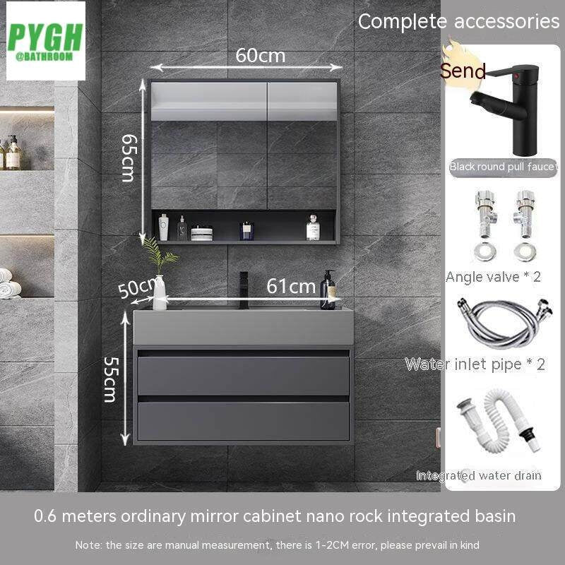 QW- Floor-mounted Basin Smart Mirror Real Wood Storage Cabinet in Bathroom