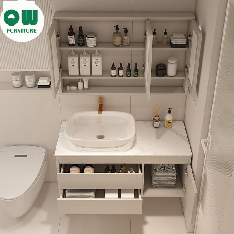 QW- Made of Real Wood, Smart Mirror in Bathroom, Bathroom Sink Storage Cabinet