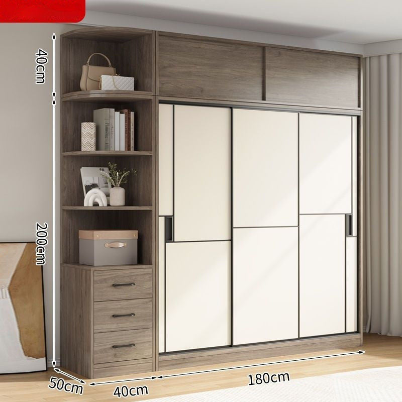 Solid Wood Sliding Door Wardrobe Large Capacity Multifunctional Storage Bedroom Multi-layer