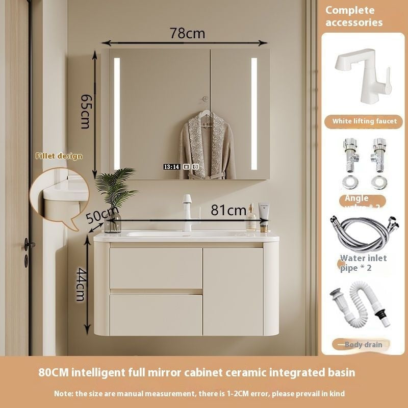 Kabinet Penyimpanan QW- Ins Style, Kabinet Cermin Pintar untuk Bilik Mandi, Set Singki Bilik Mandi 