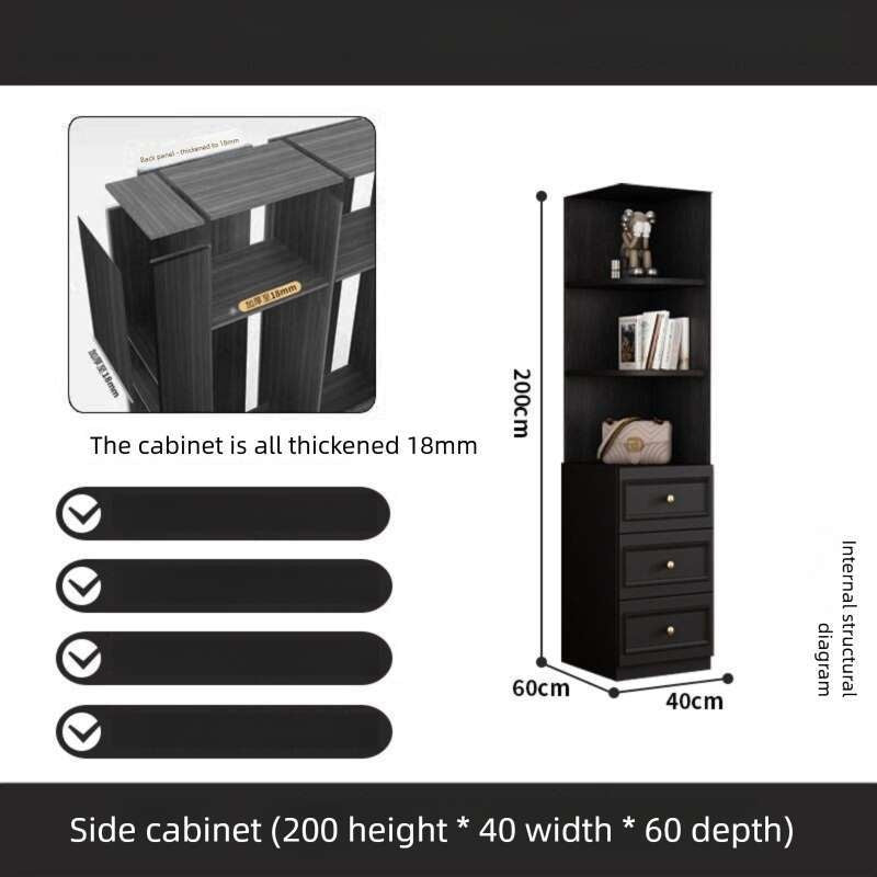 Black Real Wood Wardrobe with Rattan Doors for Home Bedroom small apartment American and French styles