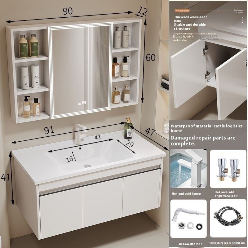QW- alloy Aluminum makes a storage cabinet for the bathroom, mirror cabinet, and sink set.