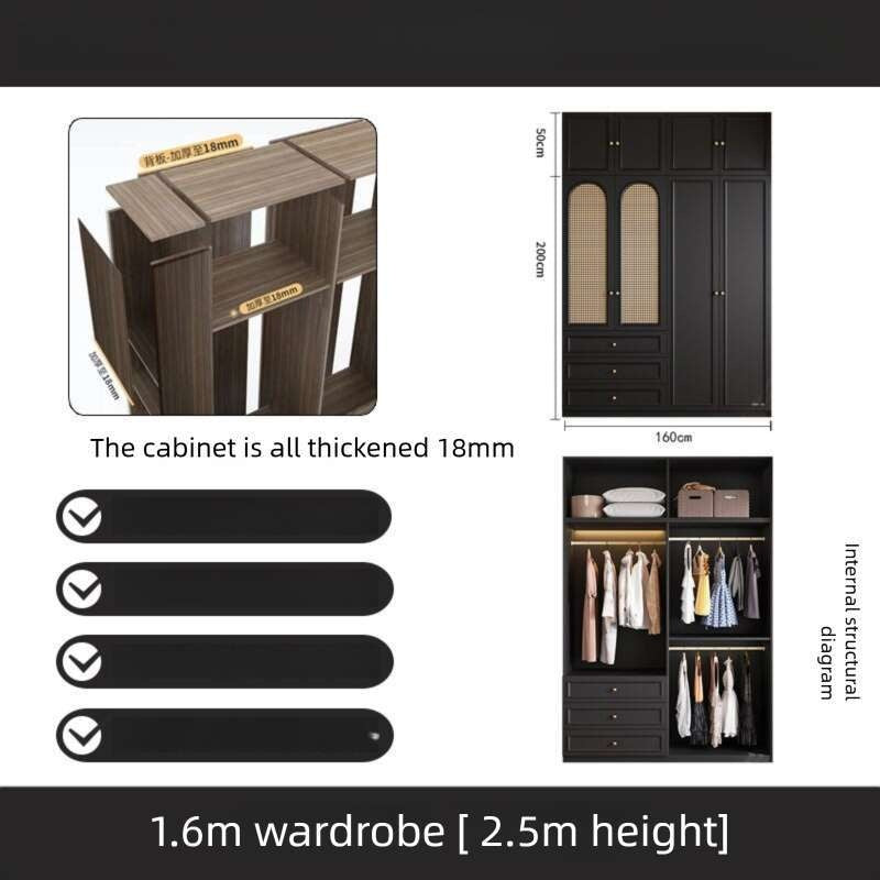 Solid wood Vintage French black For the bedroom american style large wardrobe
