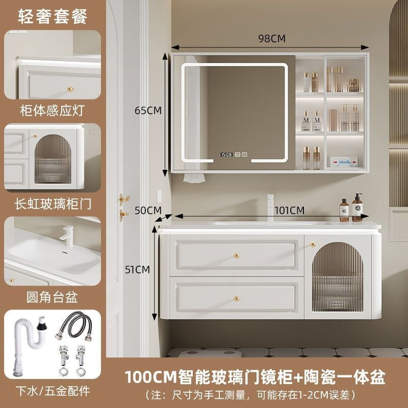 QW- French Cream Style Storage Cabinet Smart Mirror in the Bathroom Sink