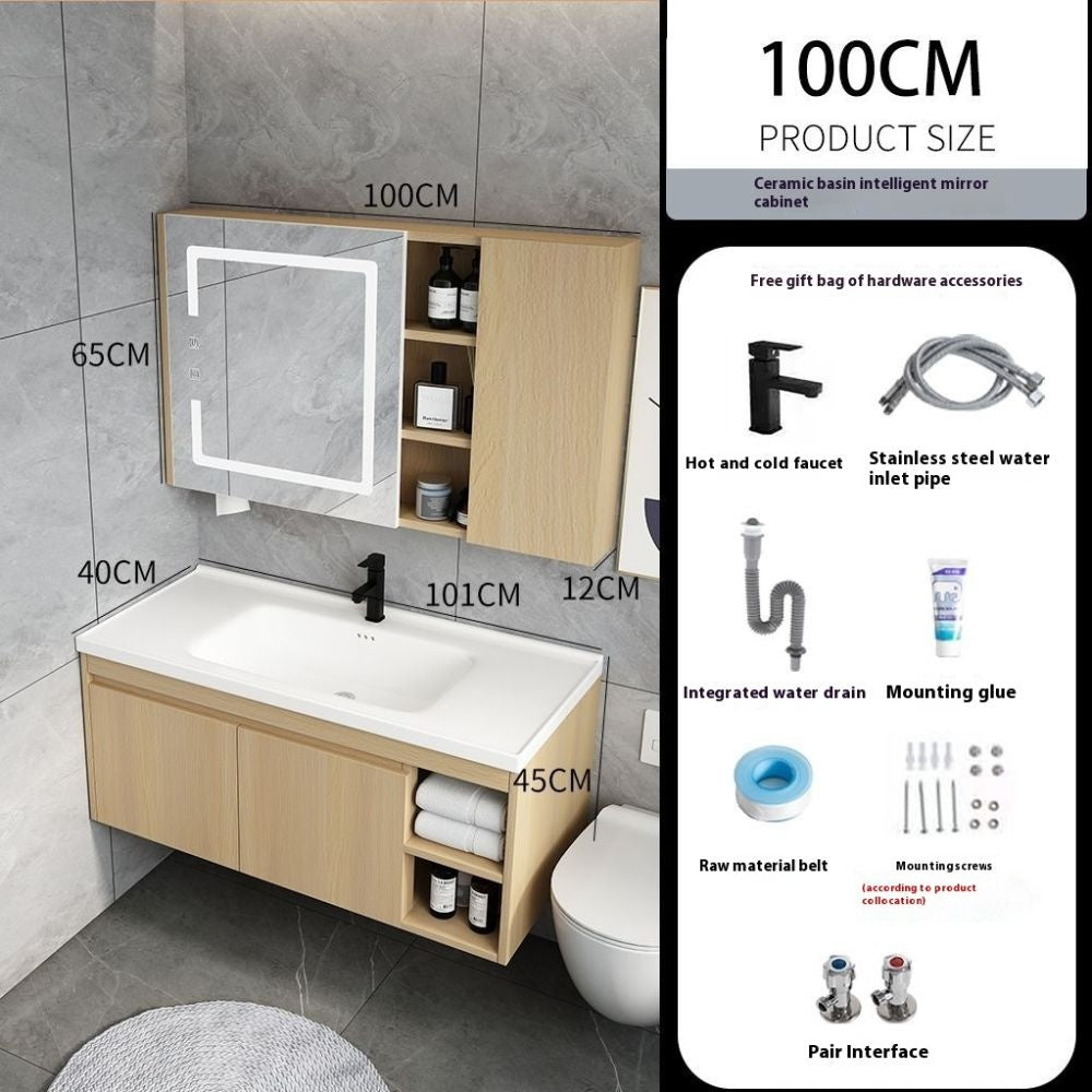 QW- Set kabinet kayu asli dengan sinki dan cermin pintar bilik mandi. 
