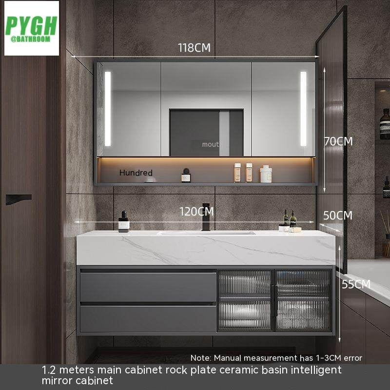 QW- Set Besen Besar dengan Cermin Pintar dan Kabinet Penyimpanan Kayu Asli untuk Bilik Mandi 