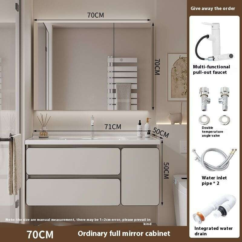 QW- Kabinet simpanan kayu asli cermin pintar di bilik mandi, sinki bilik mandi 