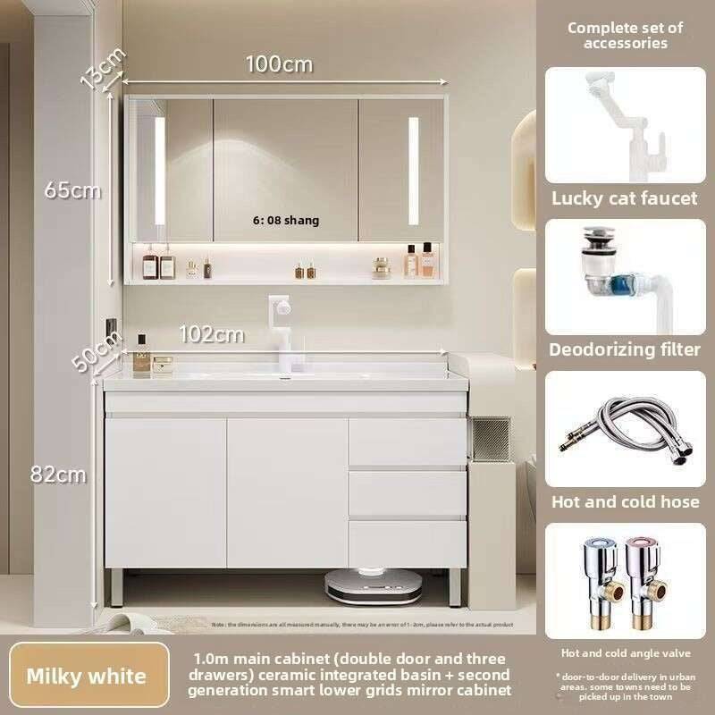 Set Singki Kabinet Cermin Pintar Penyimpanan Kayu Asli QW- di Bilik Mandi 