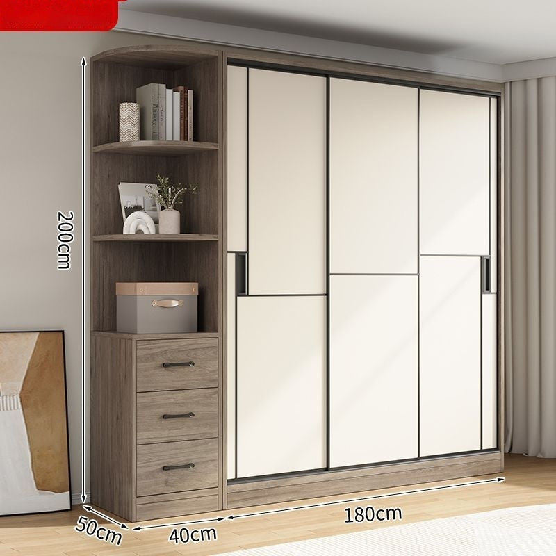 Solid Wood Sliding Door Wardrobe Large Capacity Multifunctional Storage Bedroom Multi-layer