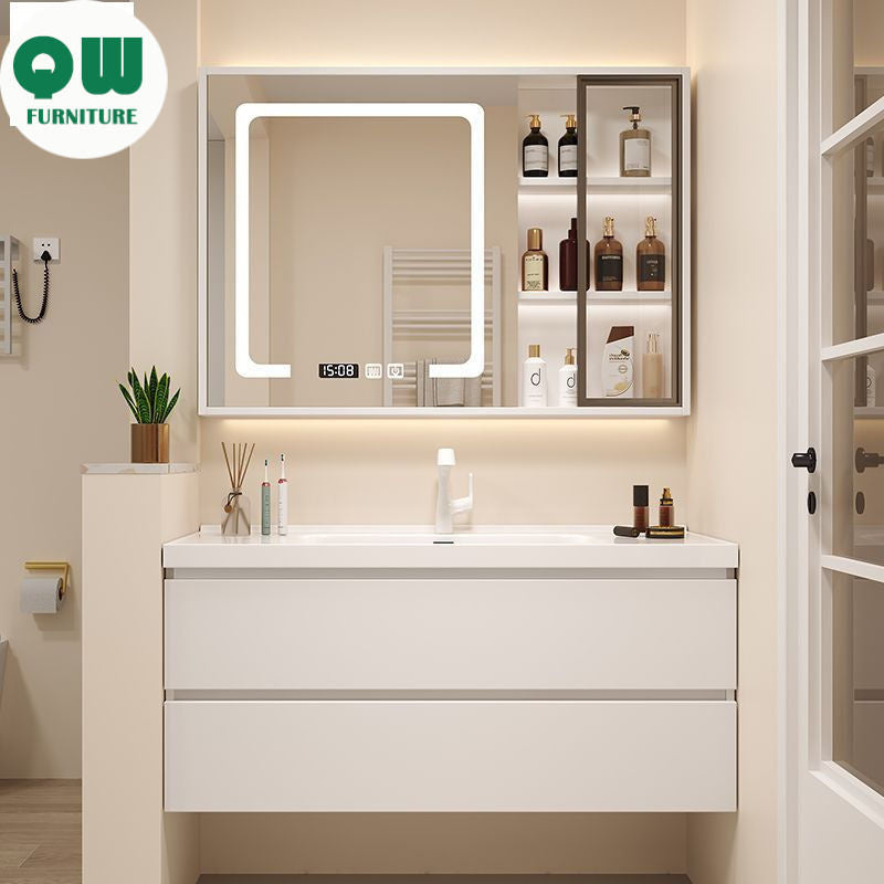 QW- White Storage Smart Mirror Cabinet, Bathroom Sink