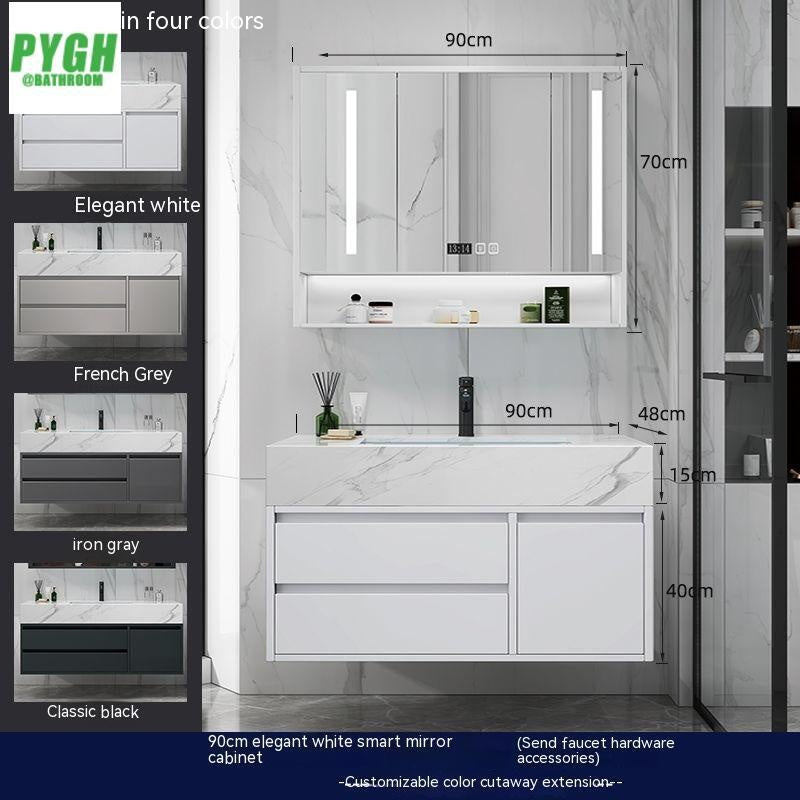 QW- Marble Solid Wood Basin Set Integrated Bathroom Storage Cabinet