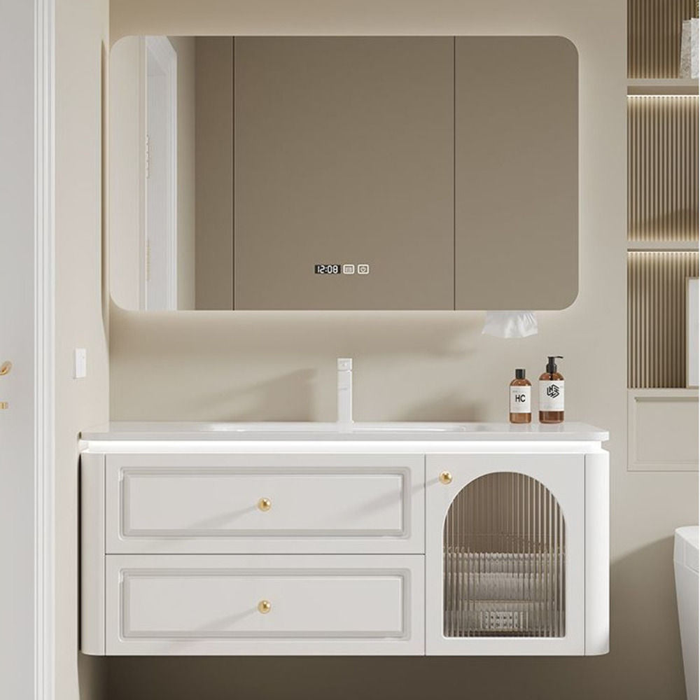 QW- French Cream Style Storage Cabinet Smart Mirror in the Bathroom Sink