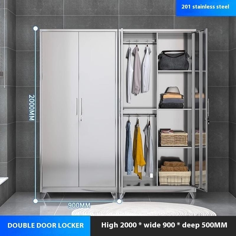Stainless Steel Wardrobe Home Bedroom Sliding Door Hanging Closet High Capacity Storage Cabinet Balcony All In One Locker