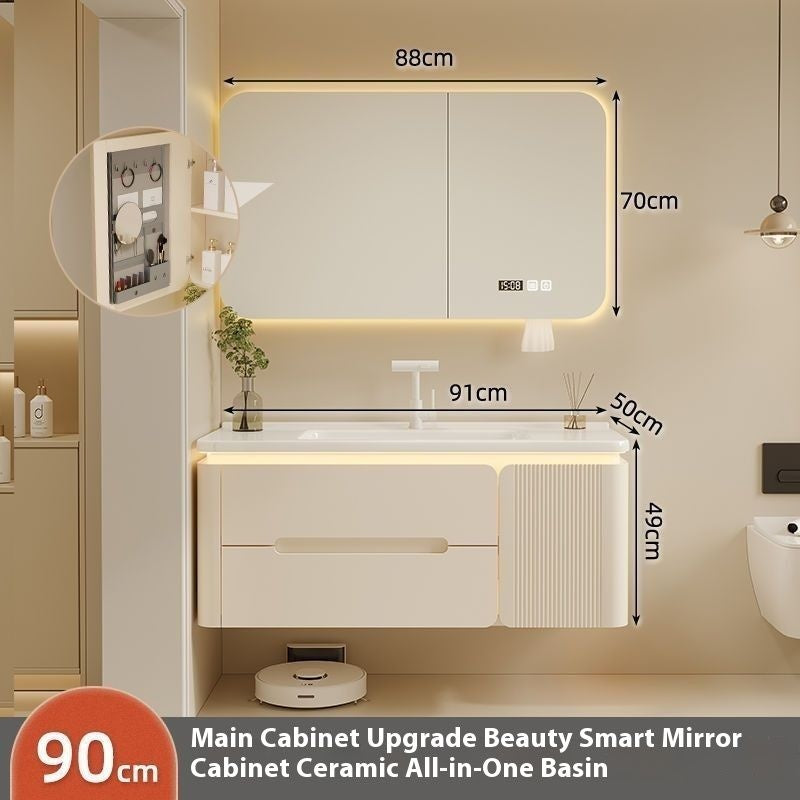 QW- Cream Color Storage Smart Glass Cabinet Bathroom Basin