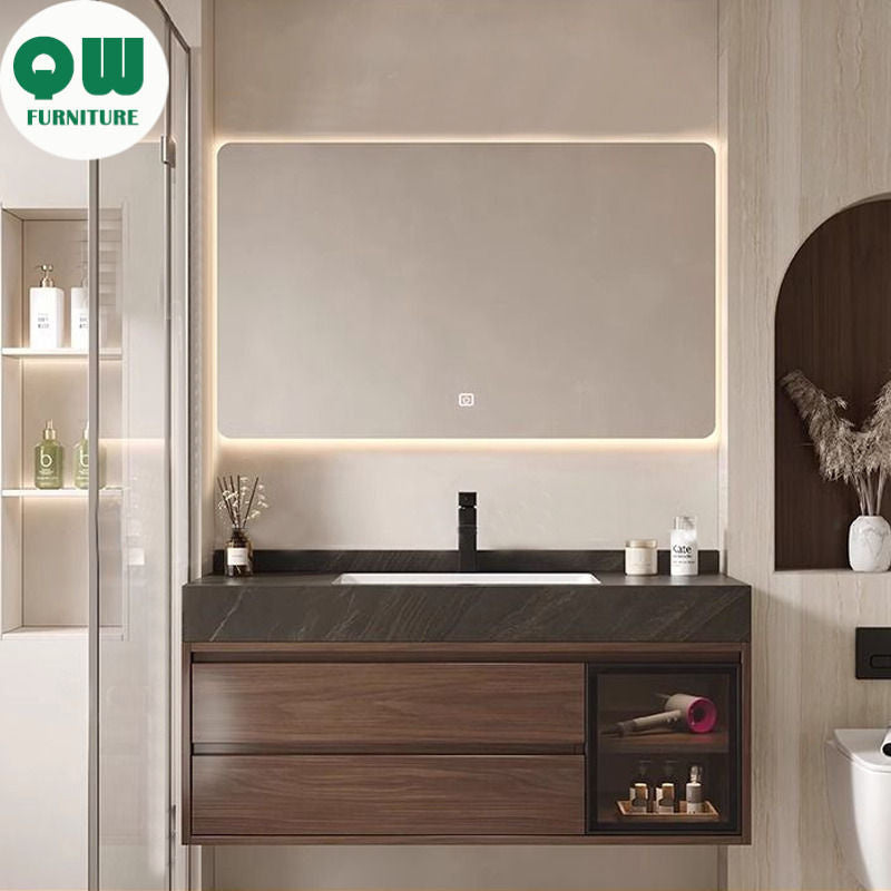 QW- Smart Mirror Real Wood Storage Cabinet in the Bathroom, Bathroom Sink Set
