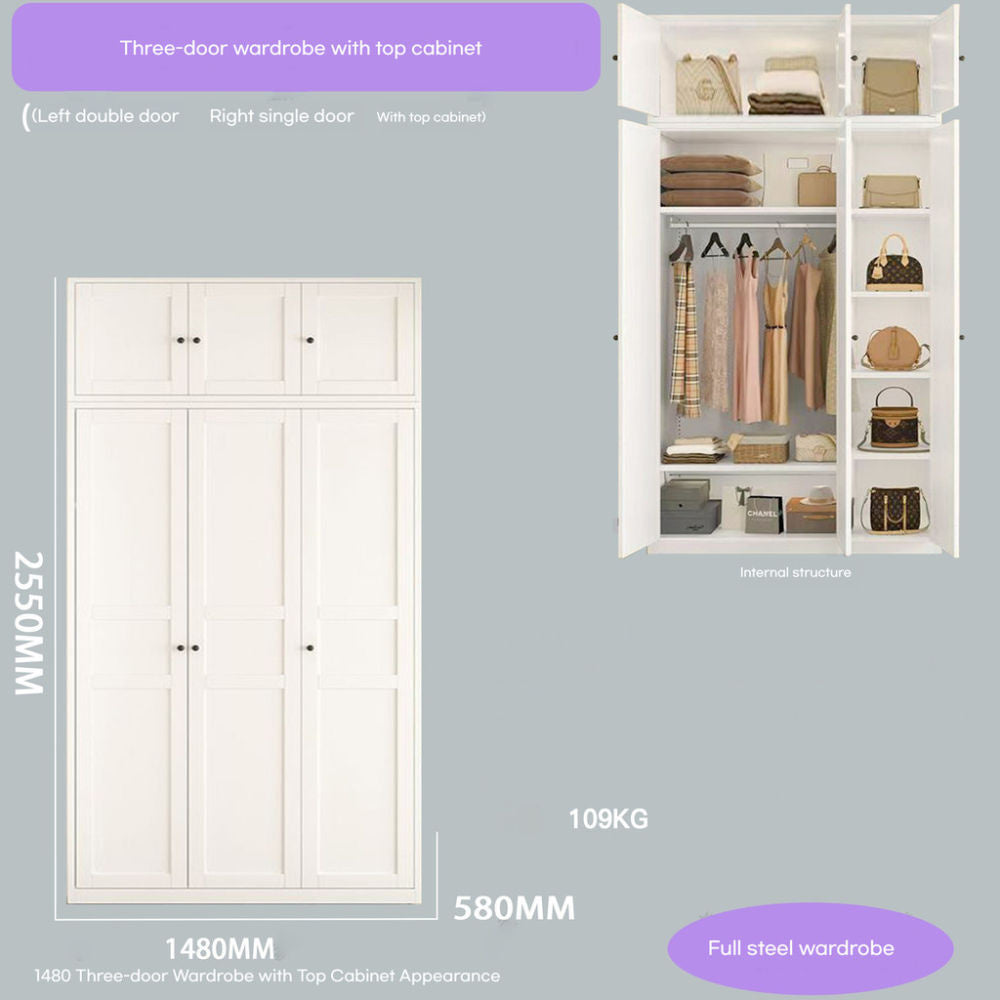 Closet, wrought iron home bedroom storage, European style cream color, wardrobe, children's wardrobe