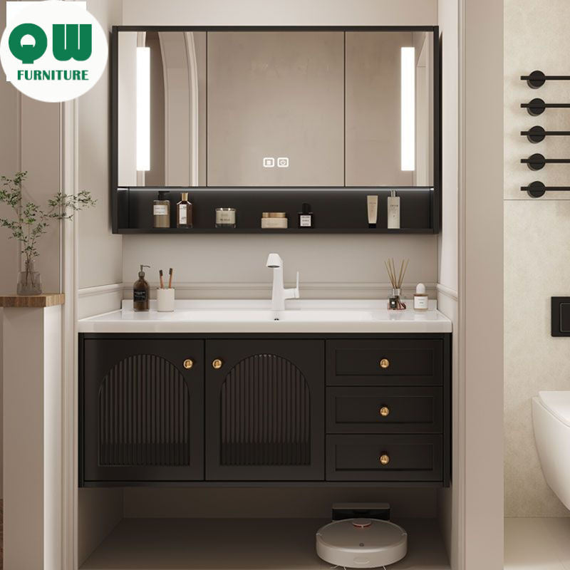 QW- Sink Smart Bathroom Mirror Cabinet Storage cabinet made of real wood in the bathroom
